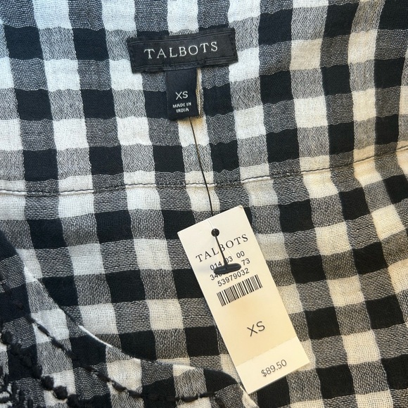 Talbots Black & White Gingham Dress Long Sleeve Embroidered Neckline Size XS NWT - Picture 7 of 9